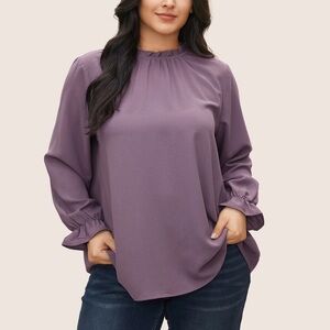 BloomChic Plus Size 5XL Plain Lantern Sleeve Ruffle Trim Mock Neck Blouse us28